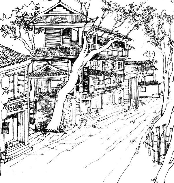 风景速写图片 铅笔