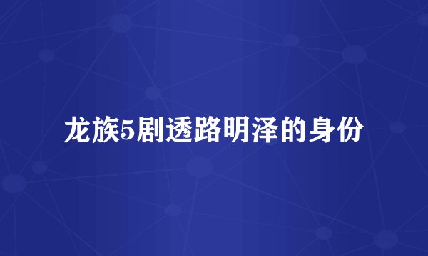 龙族5剧透路明泽的身份
