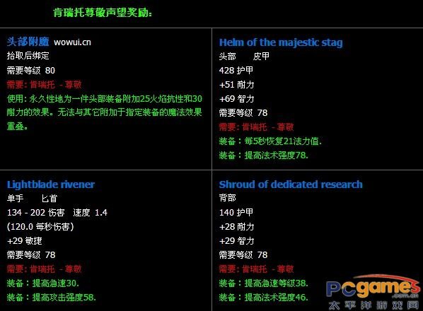 肯瑞托的声望奖励