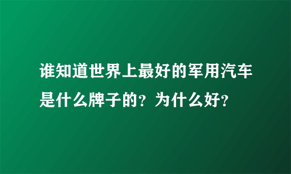 谁知道世界上最好的军用汽车是什么牌子的？为什么好？