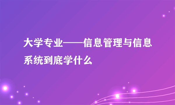 大学专业——信息管理与信息系统到底学什么