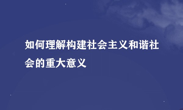 如何理解构建社会主义和谐社会的重大意义