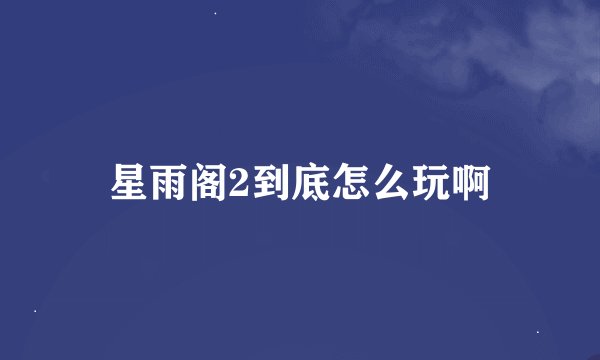 星雨阁2到底怎么玩啊