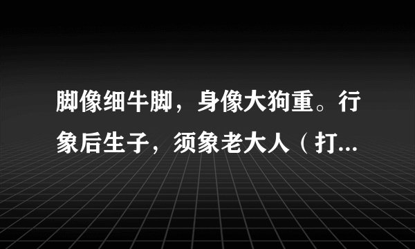 脚像细牛脚，身像大狗重。行象后生子，须象老大人（打一动物名）