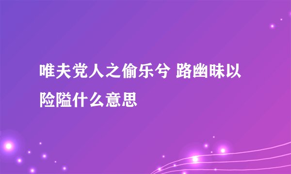 唯夫党人之偷乐兮 路幽昧以险隘什么意思