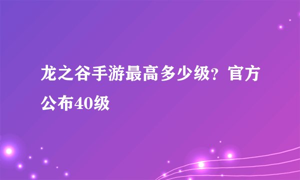 龙之谷手游最高多少级？官方公布40级
