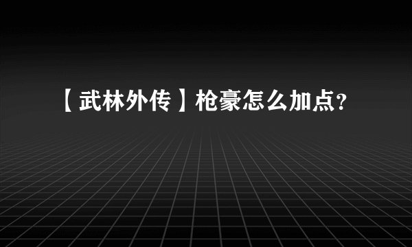 【武林外传】枪豪怎么加点？