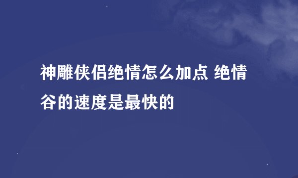 神雕侠侣绝情怎么加点 绝情谷的速度是最快的