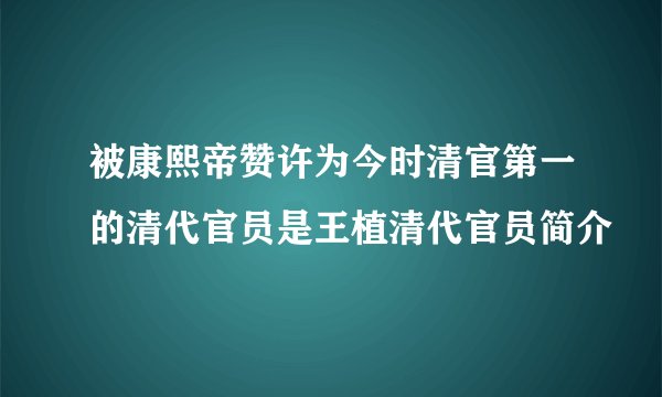 被康熙帝赞许为今时清官第一的清代官员是王植清代官员简介
