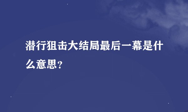 潜行狙击大结局最后一幕是什么意思？