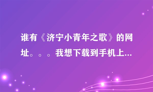 谁有《济宁小青年之歌》的网址。。。我想下载到手机上去，这首歌很经典，有的告诉我，谢谢；额