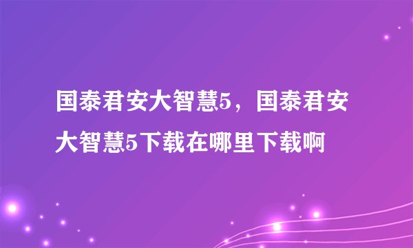 国泰君安大智慧5，国泰君安大智慧5下载在哪里下载啊