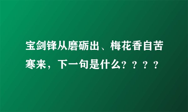 宝剑锋从磨砺出、梅花香自苦寒来，下一句是什么？？？？