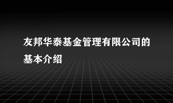 友邦华泰基金管理有限公司的基本介绍