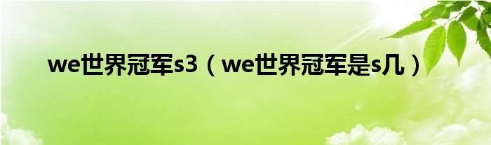 we世界冠军s3we世界冠军是s几