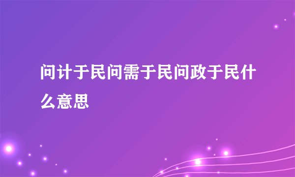 问计于民问需于民问政于民什么意思