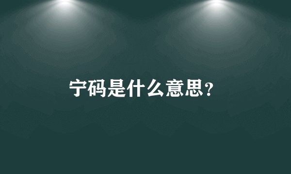 宁码是什么意思？