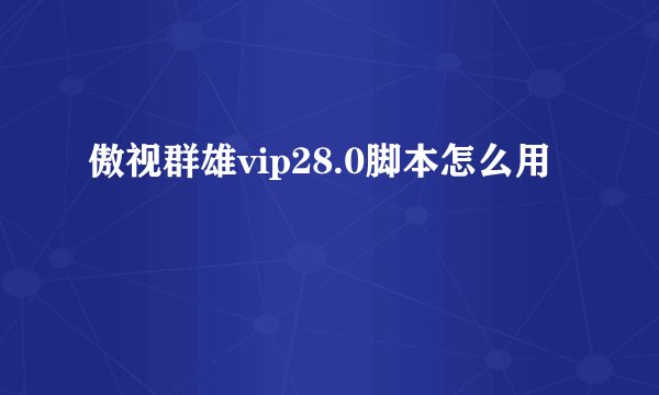 傲视群雄vip28.0脚本怎么用
