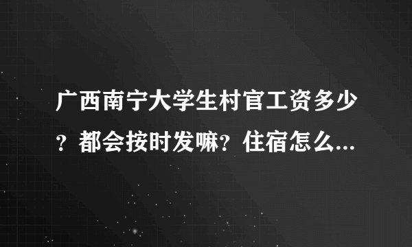 广西南宁大学生村官工资多少？都会按时发嘛？住宿怎么解决？在村里还是镇上？主要工作是什么呀？