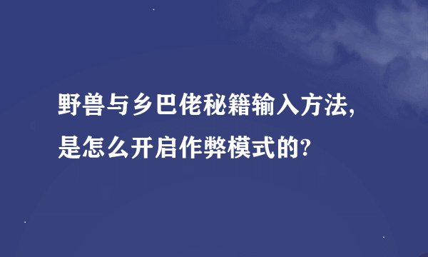 野兽与乡巴佬秘籍输入方法,是怎么开启作弊模式的?