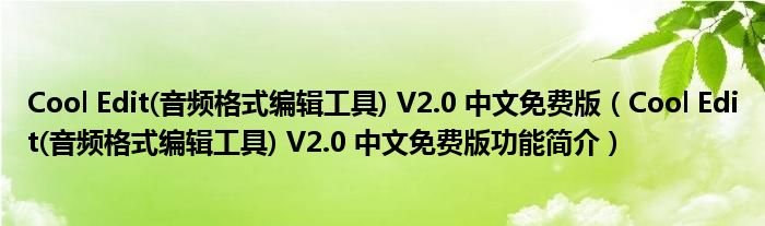 CoolEdit音频格式编辑工具V20中文免费版CoolEdit音频格式编辑工具V20中文免费版功能简介