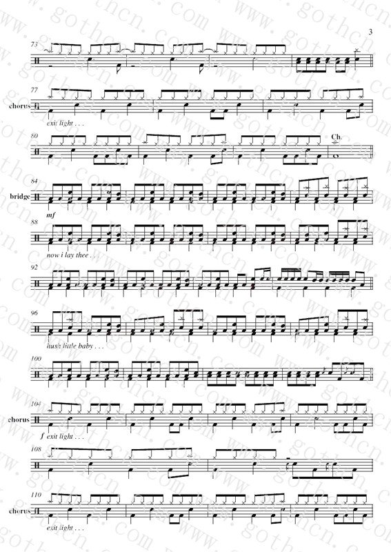求metallica睡魔入侵(enter sandman)这首歌的鼓谱