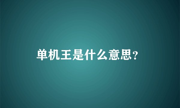 单机王是什么意思？