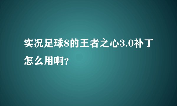 实况足球8的王者之心3.0补丁怎么用啊？