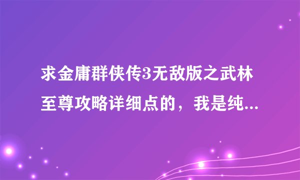 求金庸群侠传3无敌版之武林至尊攻略详细点的，我是纯新手有没有门派无所谓，能多详细要多详细