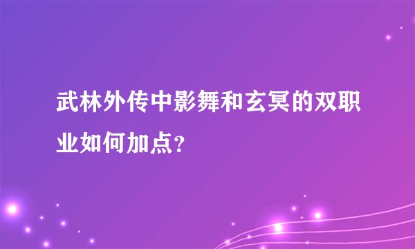 武林外传中影舞和玄冥的双职业如何加点？