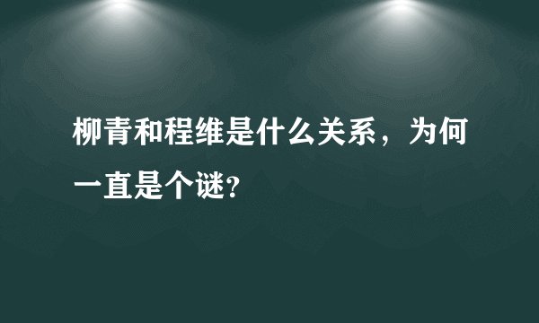 柳青和程维是什么关系，为何一直是个谜？