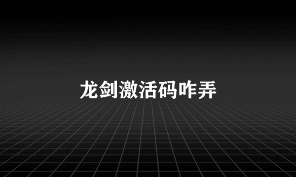 龙剑激活码咋弄