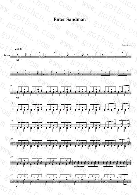 求metallica睡魔入侵(enter sandman)这首歌的鼓谱
