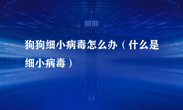 狗狗细小病毒怎么办（什么是细小病毒）
