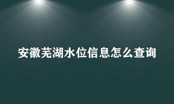 安徽芜湖水位信息怎么查询