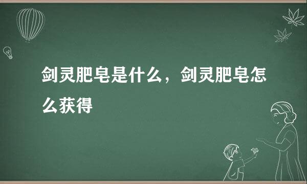 剑灵肥皂是什么，剑灵肥皂怎么获得