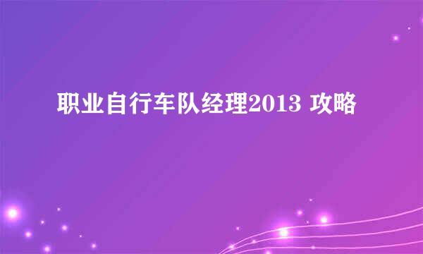 职业自行车队经理2013 攻略