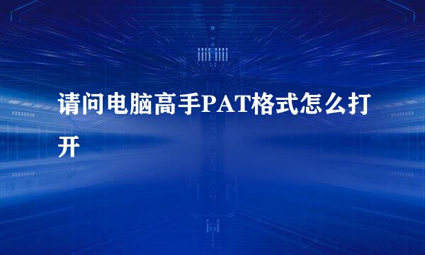 请问电脑高手PAT格式怎么打开