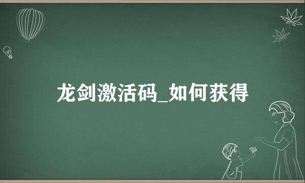 龙剑激活码_如何获得