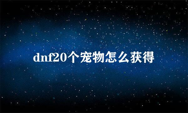 dnf20个宠物怎么获得