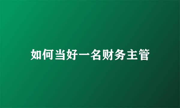 如何当好一名财务主管