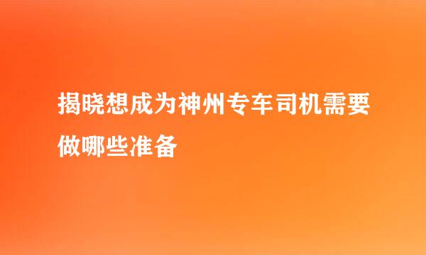 揭晓想成为神州专车司机需要做哪些准备