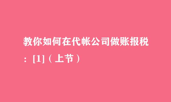 教你如何在代帐公司做账报税：[1]（上节）