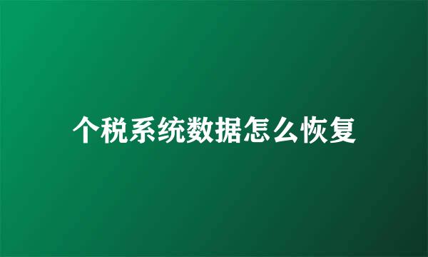 个税系统数据怎么恢复