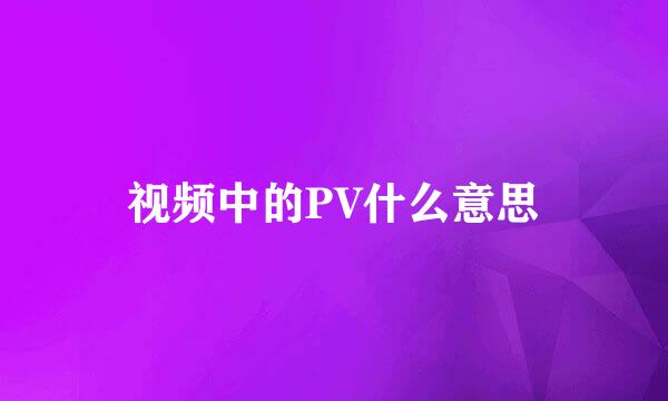 视频中的PV什么意思