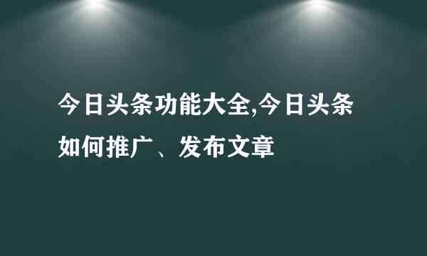 今日头条功能大全,今日头条如何推广、发布文章