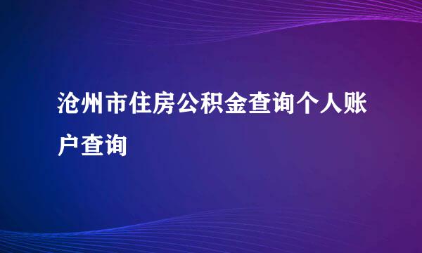 沧州市住房公积金查询个人账户查询
