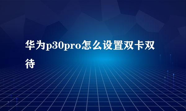 华为p30pro怎么设置双卡双待