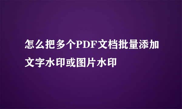 怎么把多个PDF文档批量添加文字水印或图片水印