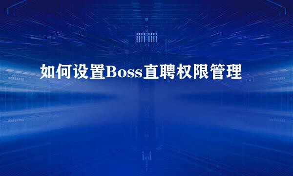 如何设置Boss直聘权限管理
